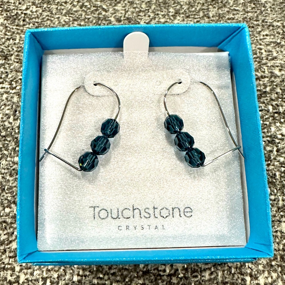 Touchstone Crystal by Swarovski Down To The Wire earrings Montana Blue BNIB